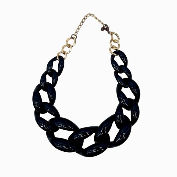 BLACK & GOLD LARGE CHUNKY CHAIN LINK ADJUSTABLE NECKLACE - Picture 4 of 5
